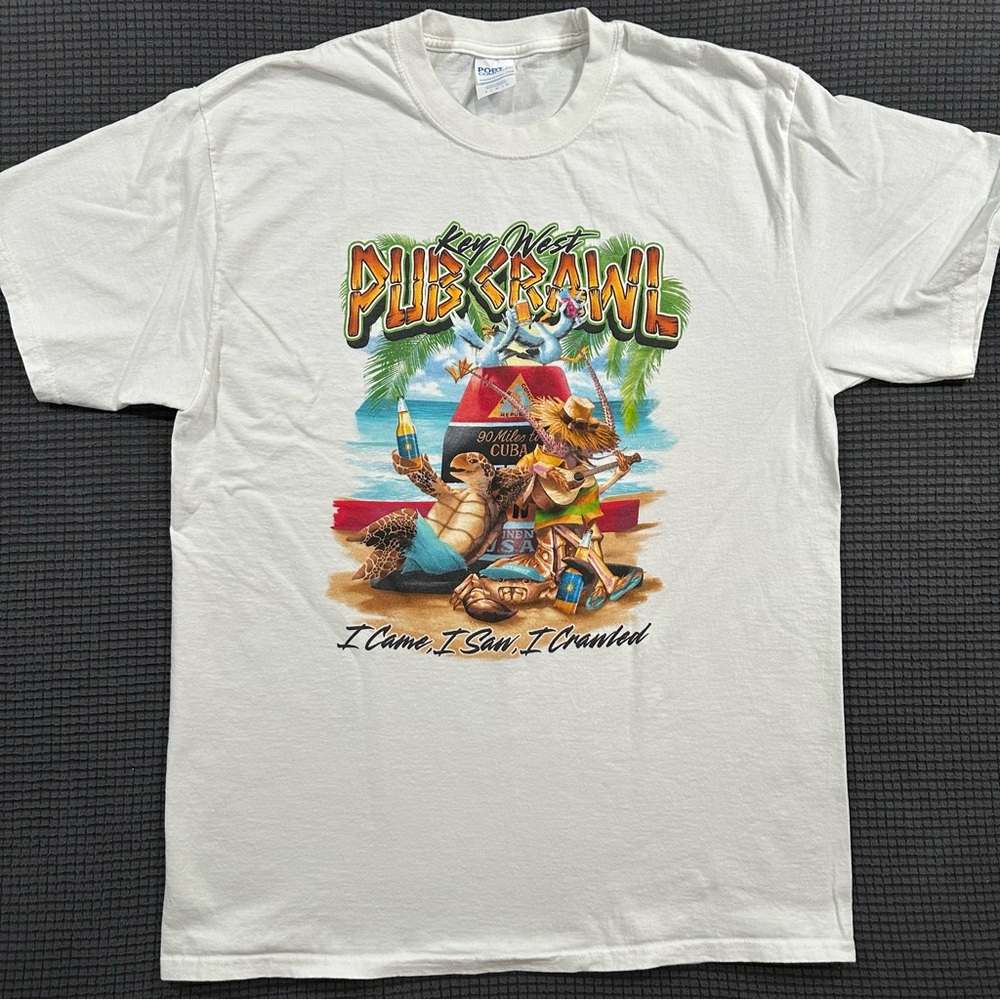 Key West Pub Crawl Graphic T Shirt Port Company Large White
